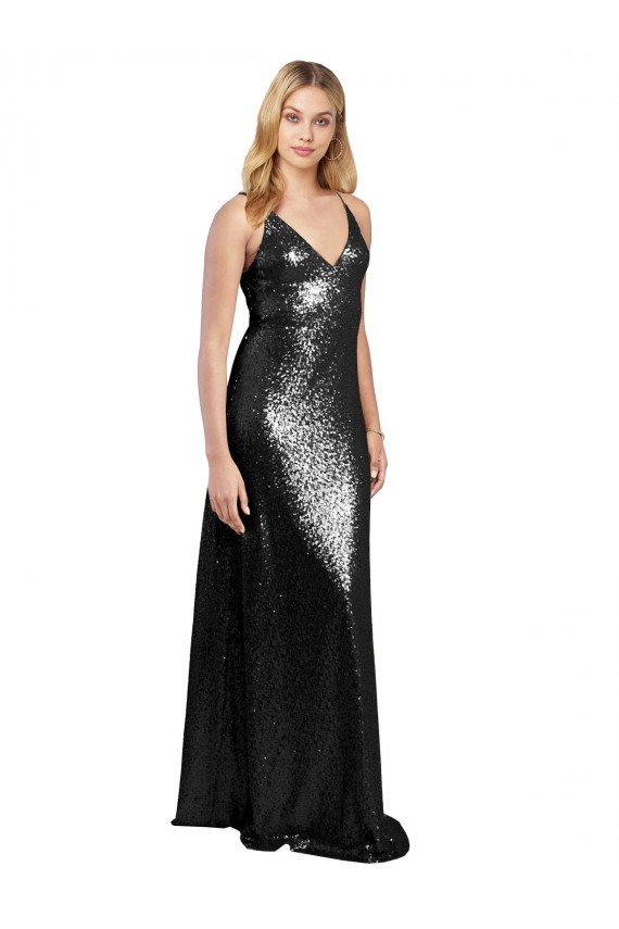 A-Line V-Neck Sequin Long Black Formal Evening Gown / Prom Dress / Bridesmaid Dress Sydney