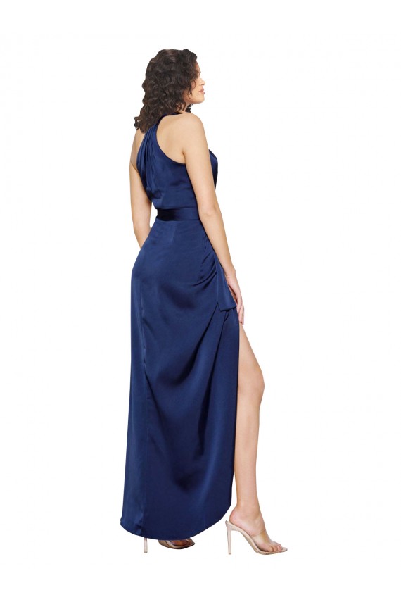 A-Line High Neck Silk like Satin Long Sapphire High Low Evening Gown / Prom Dress / Bridesmaid Dress Sydney