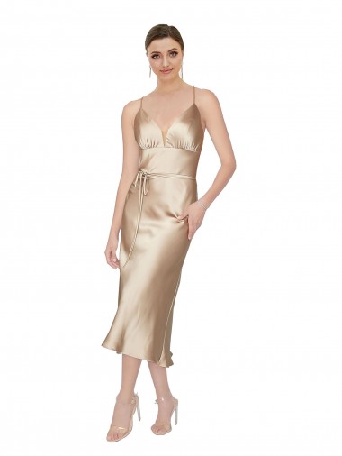 A-Line V-Neck Silk like Satin Midi Length Formal Evening Gown / Prom Dress / Bridesmaid Dress Sydney