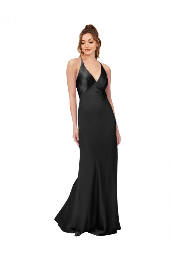 Sheath V-Neck Silk like Satin Long Black Black Tie Evening Gown / Prom Dress / Bridesmaid Dress Sydney