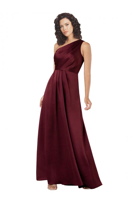 A-Line One Shoulder Silk like Satin Long Burgundy Formal Evening Gown / Prom Dress / Bridesmaid Dress Sydney