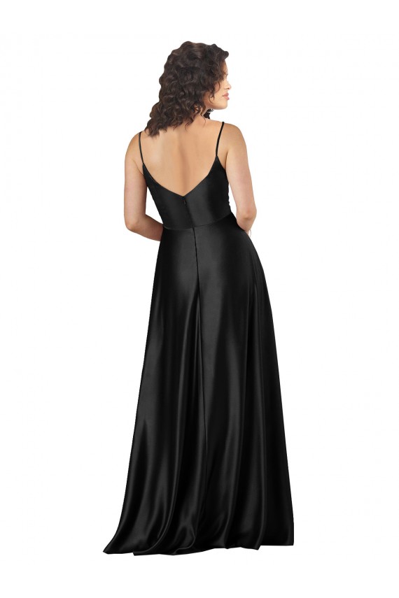 A-Line V-Neck Silk like Satin Long Black Formal Dress / Bridesmaid Dress Sydney