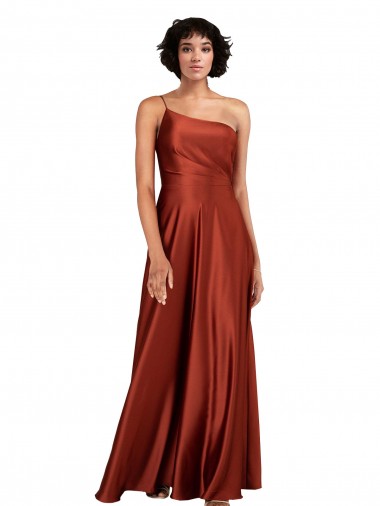 A-Line One Shoulder Silk like Satin Long Burnt Orange Black Tie Evening Gown / Prom Dress / Bridesmaid Dress Sydney