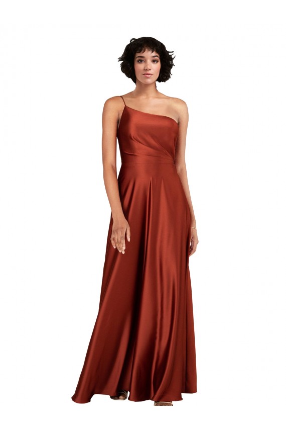A-Line One Shoulder Silk like Satin Long Burnt Orange Black Tie Evening Gown / Prom Dress / Bridesmaid Dress Sydney