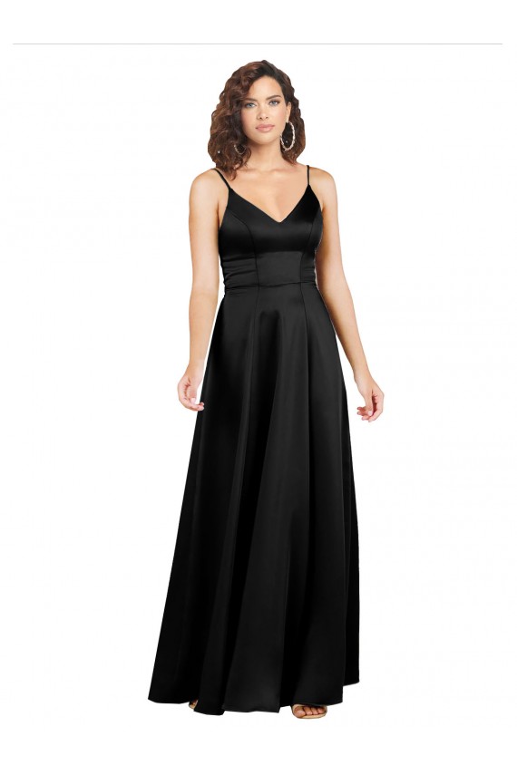 A-Line V-Neck Silk like Satin Long Black Formal Evening Gown / Prom Dress / Bridesmaid Dress Sydney