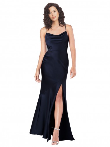 A-Line Cowl Neck Silk like Satin Long Dark Navy Black Tie Evening Gown / Prom Dress / Bridesmaid Dress Sydney