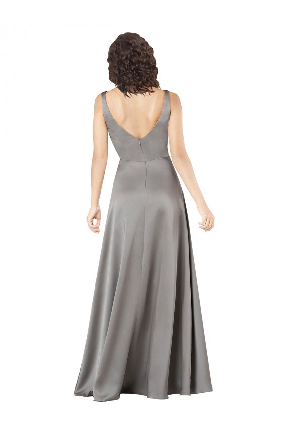 A-Line V-Neck Silk like Satin Long Pearl Grey Formal Evening Gown / Prom Dress / Bridesmaid Dress Sydney