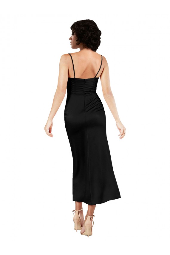 A-Line Cowl Neck Silk like Satin Tea Length Black Formal Evening Gown / Prom Dress / Bridesmaid Dress Sydney