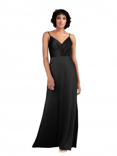 Column V-Neck Silk like Satin Long Black Formal Evening Gown / Prom Dress / Bridesmaid Dress Sydney