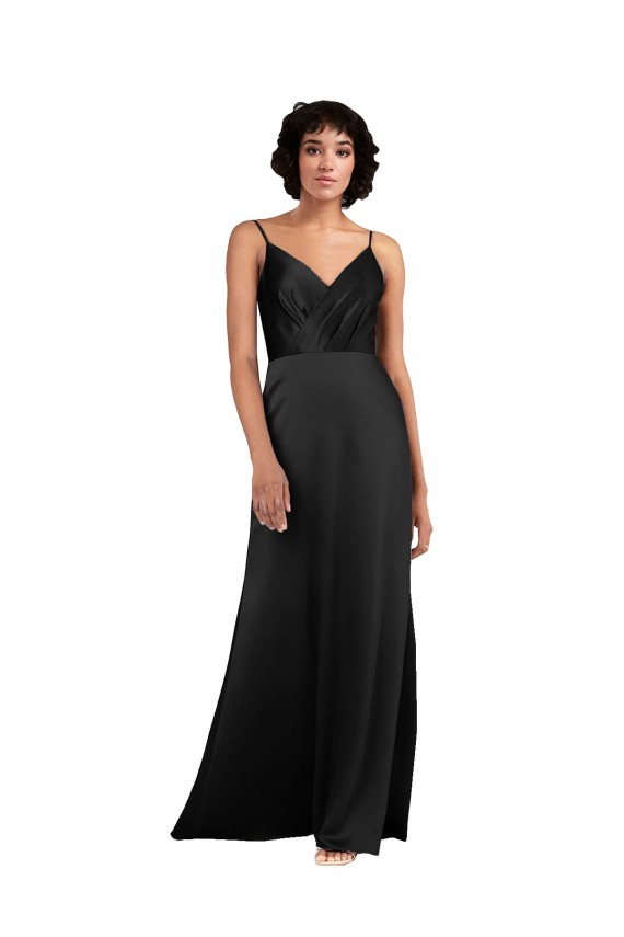 Column V-Neck Silk like Satin Long Black Formal Evening Gown / Prom Dress / Bridesmaid Dress Sydney
