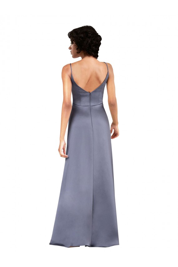 Column V-Neck Silk like Satin Long Black Formal Evening Gown / Prom Dress / Bridesmaid Dress Sydney