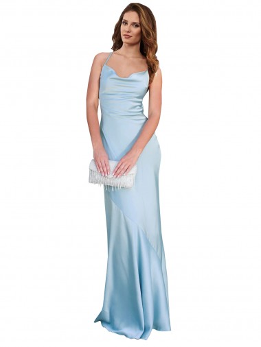 Sheath Cowl Neck Silk like Satin Long Light Sky Blue Formal Evening Gown / Prom Dress / Bridesmaid Dress Sydney