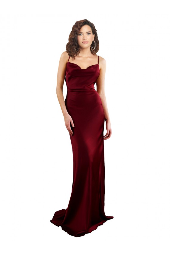Sheath Cowl Neck Silk like Satin Long Burgundy Formal Evening Gown / Prom Dress / Bridesmaid Dress Sydney