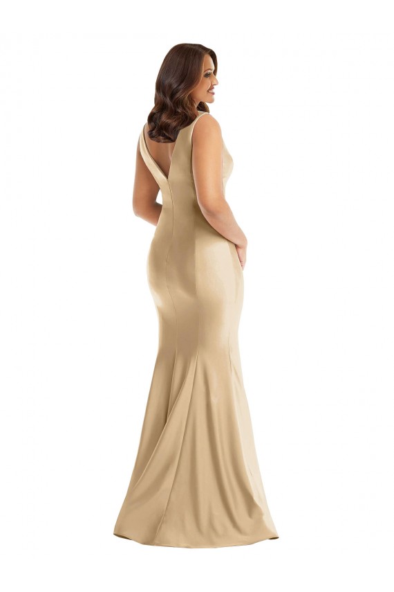 Mermaid V-Neck Silk like Satin Long Soft Gold Formal Plus Size Evening Gown / Prom Dress / Bridesmaid Dress Sydney