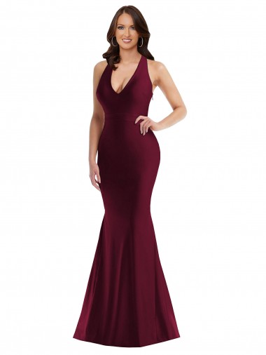 Mermaid V-Neck Silk like Satin Long Burgundy Formal Plus Size Evening Gown / Prom Dress / Bridesmaid Dress Sydney