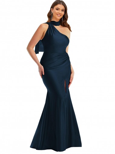 Mermaid Halter Neck Silk like Satin Long Dark Navy Formal Plus Size Evening Gown / Prom Dress / Bridesmaid Dress Sydney