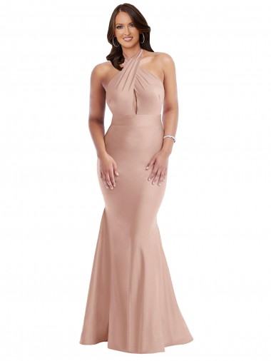Mermaid Halter Neck Silk like Satin Long Dusty Pink Formal Plus Size Evening Gown / Prom Dress / Bridesmaid Dress Sydney