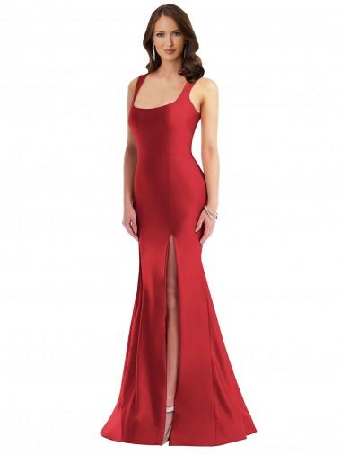 Mermaid Square Neck Silk like Satin Long Red Formal Plus Size Evening Gown / Prom Dress / Bridesmaid Dress Sydney