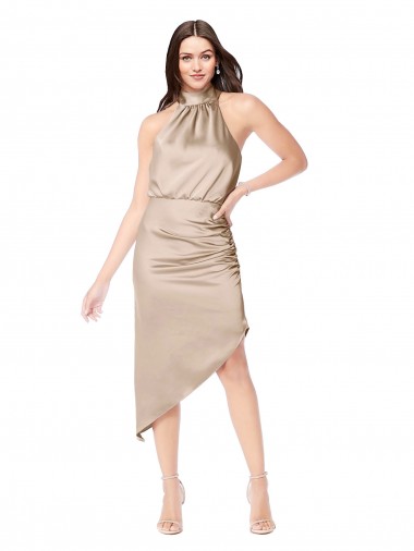 A-Line Halter Neck Silk like Satin Midi Length Champagne Pink High Low Prom Dress / Bridesmaid Dress Sydney