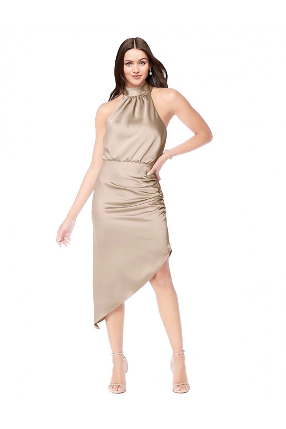 A-Line Halter Neck Silk like Satin Midi Length Champagne Pink High Low Prom Dress / Bridesmaid Dress Sydney
