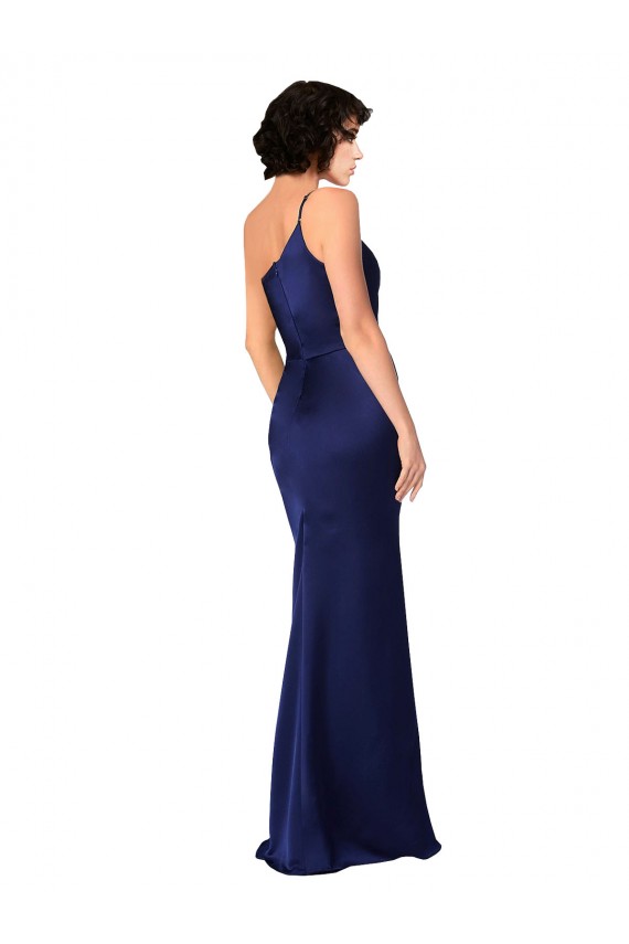 A-Line One Shoulder Silk like Satin Long Sapphire Black Tie Evening Gown / Prom Dress / Bridesmaid Dress Sydney