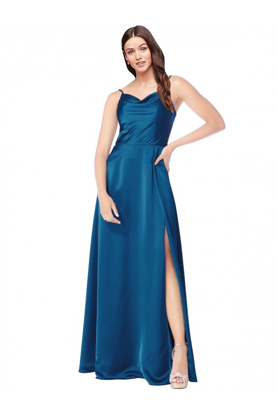 A-Line Cowl Neck Silk like Satin Long Peacock Blue Formal Evening Gown / Prom Dress / Bridesmaid Dress Sydney