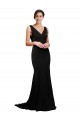 A-Line V-Neck Silk like Satin Sweep Train Black Formal Evening Gown / Prom Dress / Bridesmaid Dress Sydney