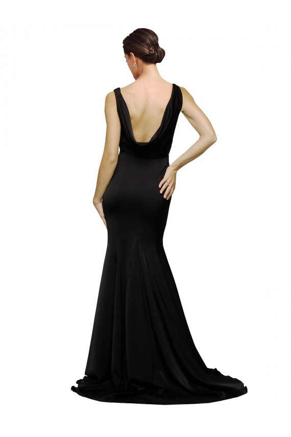 A-Line V-Neck Silk like Satin Sweep Train Black Formal Evening Gown / Prom Dress / Bridesmaid Dress Sydney