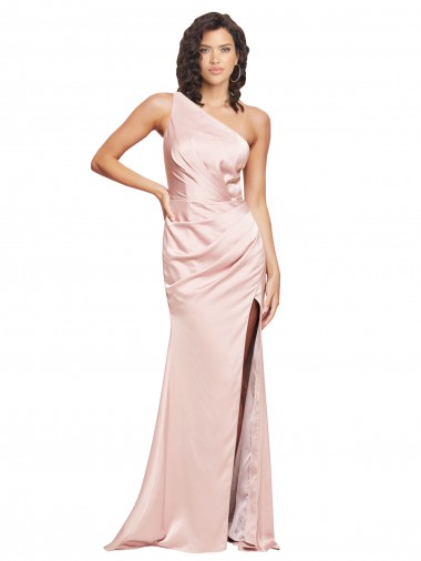 Sheath One Shoulder Silk like Satin Long Pink Formal Evening Gown / Prom Dress / Bridesmaid Dress Sydney