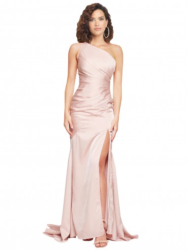 Sheath One Shoulder Silk like Satin Long Pink Black Tie Evening Gown / Prom Dress / Bridesmaid Dress Sydney