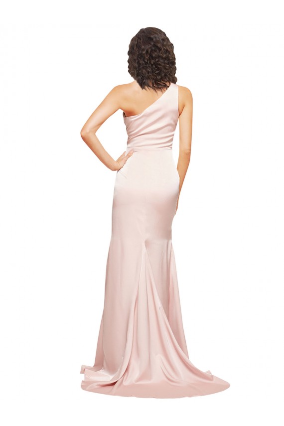 Sheath One Shoulder Silk like Satin Long Pink Black Tie Evening Gown / Prom Dress / Bridesmaid Dress Sydney