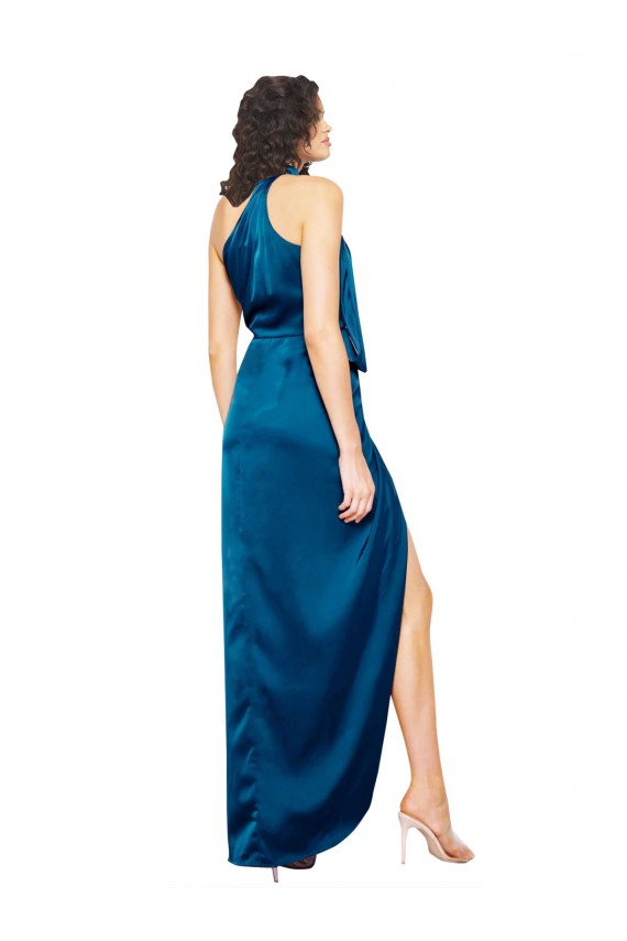 Sheath High Neck Silk like Satin Long Peacock Blue Formal Evening Gown / Prom Dress / Bridesmaid Dress Sydney