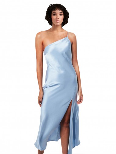 A-Line One Shoulder Silk like Satin Midi Length Light Sky Blue Formal Evening Gown / Prom Dress / Bridesmaid Dress Sydney