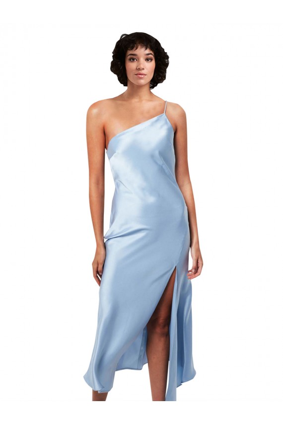 A-Line One Shoulder Silk like Satin Midi Length Light Sky Blue Formal Evening Gown / Prom Dress / Bridesmaid Dress Sydney
