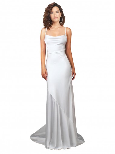 Sheath Cowl Neck Silk like Satin Sweep Train White Beach Wedding Dress Sydney