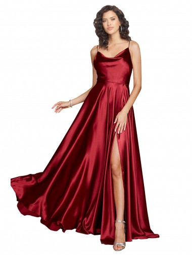 A-Line Cowl Neck Silk like Satin Long Burgundy Black Tie Evening Gown / Prom Dress / Bridesmaid Dress Sydney