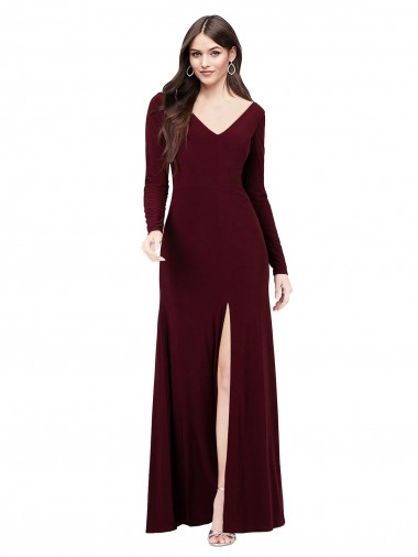 Sheath V-Neck Spandex Long Burgundy Gold Prom Dress / Bridesmaid Dress Sydney
