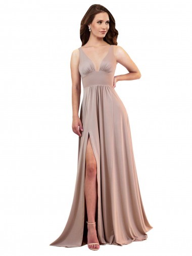A-Line V-Neck Spandex Long Dusty Pink Black Tie Evening Gown / Prom Dress / Bridesmaid Dress Sydney