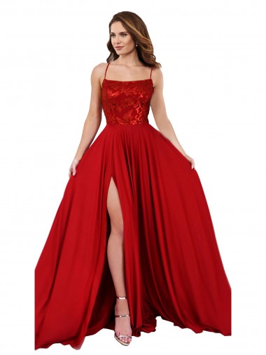 A-Line Square Neck Spandex & Lace Long Red Semi Formal Evening Dress / Prom Dress / Bridesmaid Dress Sydney