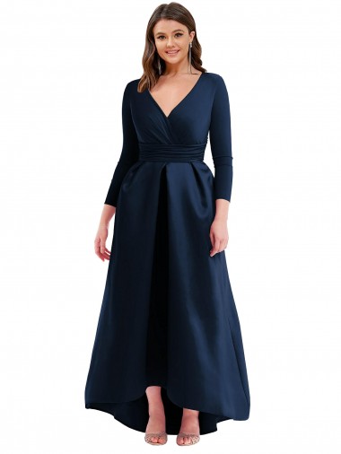 Ball Gown V-Neck Spandex Long Dark Navy High Low Plus Size Evening Gown / Prom Dress / Bridesmaid Dress Sydney