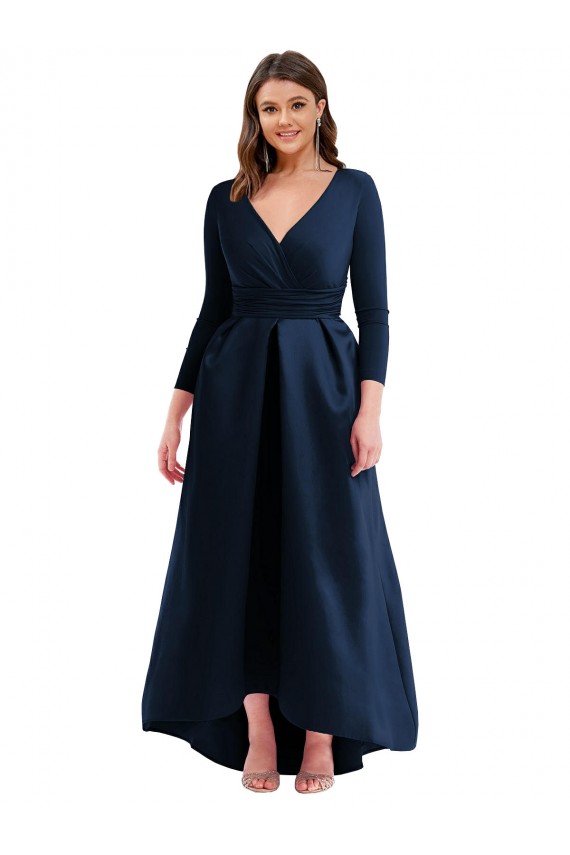 Ball Gown V-Neck Spandex Long Dark Navy High Low Plus Size Evening Gown / Prom Dress / Bridesmaid Dress Sydney