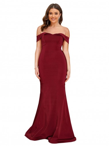 Mermaid Off the Shoulder Spandex Long Burgundy Formal Plus Size Evening Gown / Prom Dress / Bridesmaid Dress Sydney