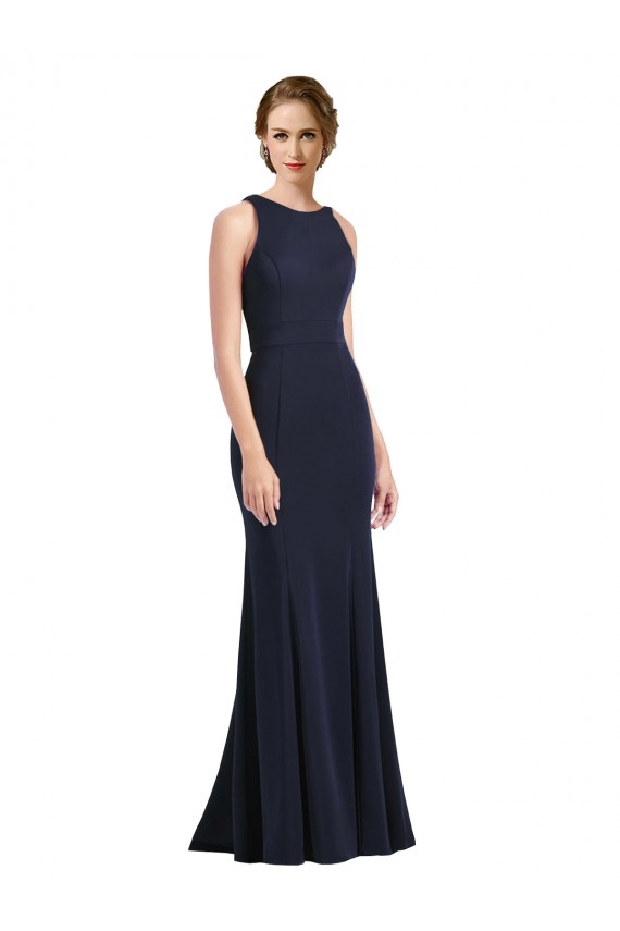 Sheath High Neck Stretch Crepe Long Dark Navy Black Tie Prom Dress / Bridesmaid Dress Sydney