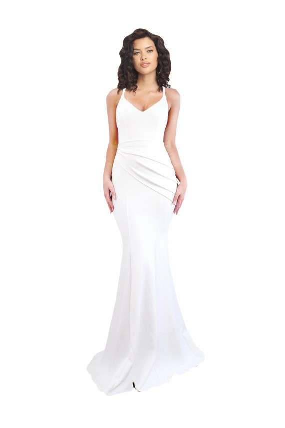 Mermaid High Neck Stretch Crepe Long White Black Tie Evening Gown / Prom Dress / Bridesmaid Dress Sydney