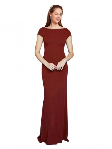 Mermaid Round Neck Stretch Crepe Long Burgundy Formal Evening Gown / Prom Dress / Bridesmaid Dress Sydney