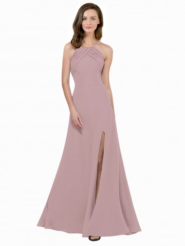 A-Line High Neck Stretch Crepe Long Dusty Pink Prom Dress / Bridesmaid Dress Sydney