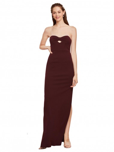 Sheath Strapless Stretch Crepe Long Burgundy Gold Formal Evening Gown / Prom Dress / Bridesmaid Dress Sydney
