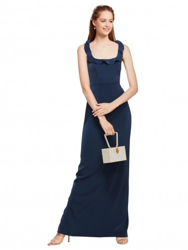 Sheath Scoop Neck Stretch Crepe Long Dark Navy Formal Evening Gown / Prom Dress / Bridesmaid Dress Sydney