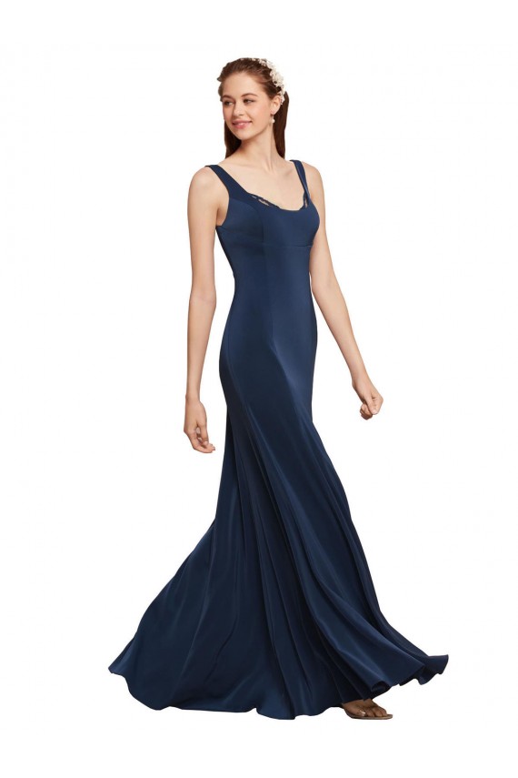 A-Line Round Neck Stretch Crepe Long Dark Navy Formal Evening Gown / Prom Dress / Bridesmaid Dress Sydney
