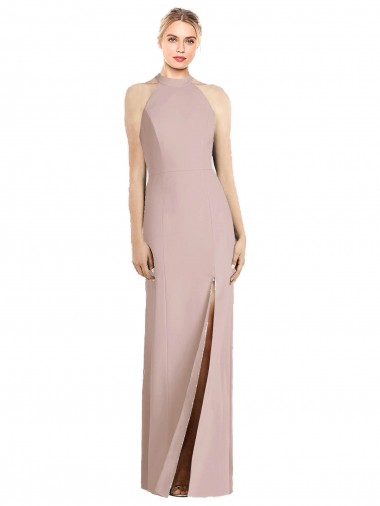 Trumpet Halter Neck Stretch Crepe Long Dusty Pink Semi Formal Evening Dress / Bridesmaid Dress Sydney